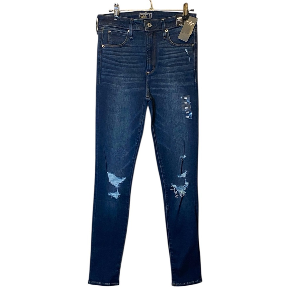 Abercrombie Simone High Rise Super Skinny Jeans NWT 26 SHORT 2S Blue Distressed